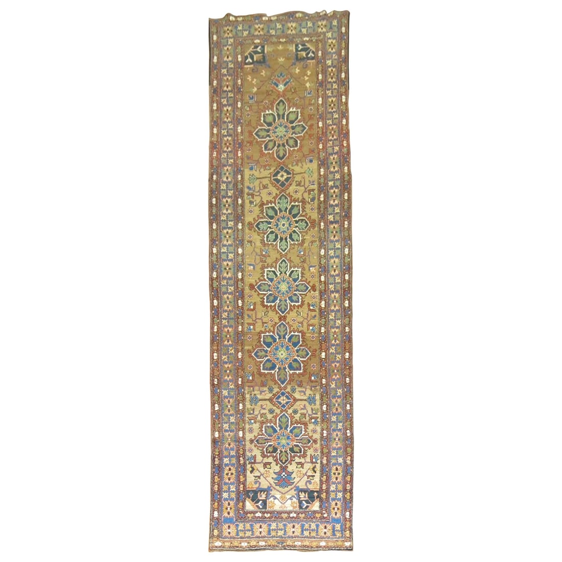 Antique Kurd Bidjar Runner 20th Century Wool Heriz Serapi Iran: Antique Kurd Bidjar Runner 20th Century Wool Heriz Serapi Iran This exquisite Kurd Bidjar long antique runner features a stunning Heriz Serapi style. Hand-knotted from high-quality wool, this piece sh
