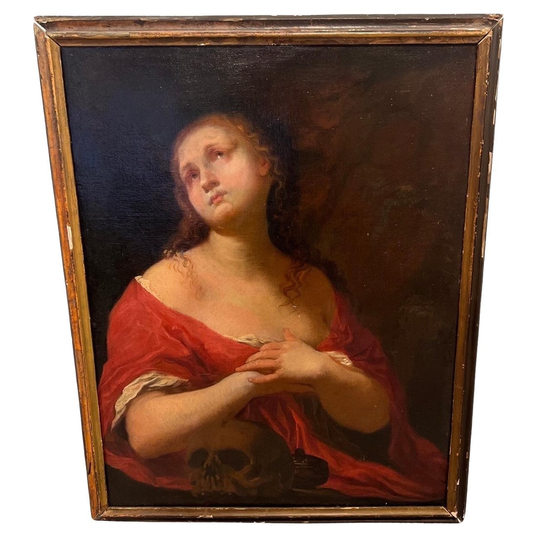 18th Century Italian Baroque Memento Mori Painting by Guido Reni School: 18th Century Italian Baroque Memento Mori Painting by Guido Reni School This exquisite 18th Century Italian 'Memento Mori' painting, attributed to the Old Master School of Guido Reni, captures the ess
