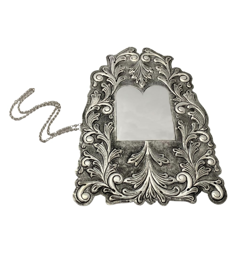 Handmade 925 Sterling Silver Leaf Applique Torah Breastplate: Handmade 925 Sterling Silver Leaf Applique Torah Breastplate This exquisite Torah Breastplate is crafted from fine 925 sterling silver, showcasing intricate handmade leaf applique chased designs. The 