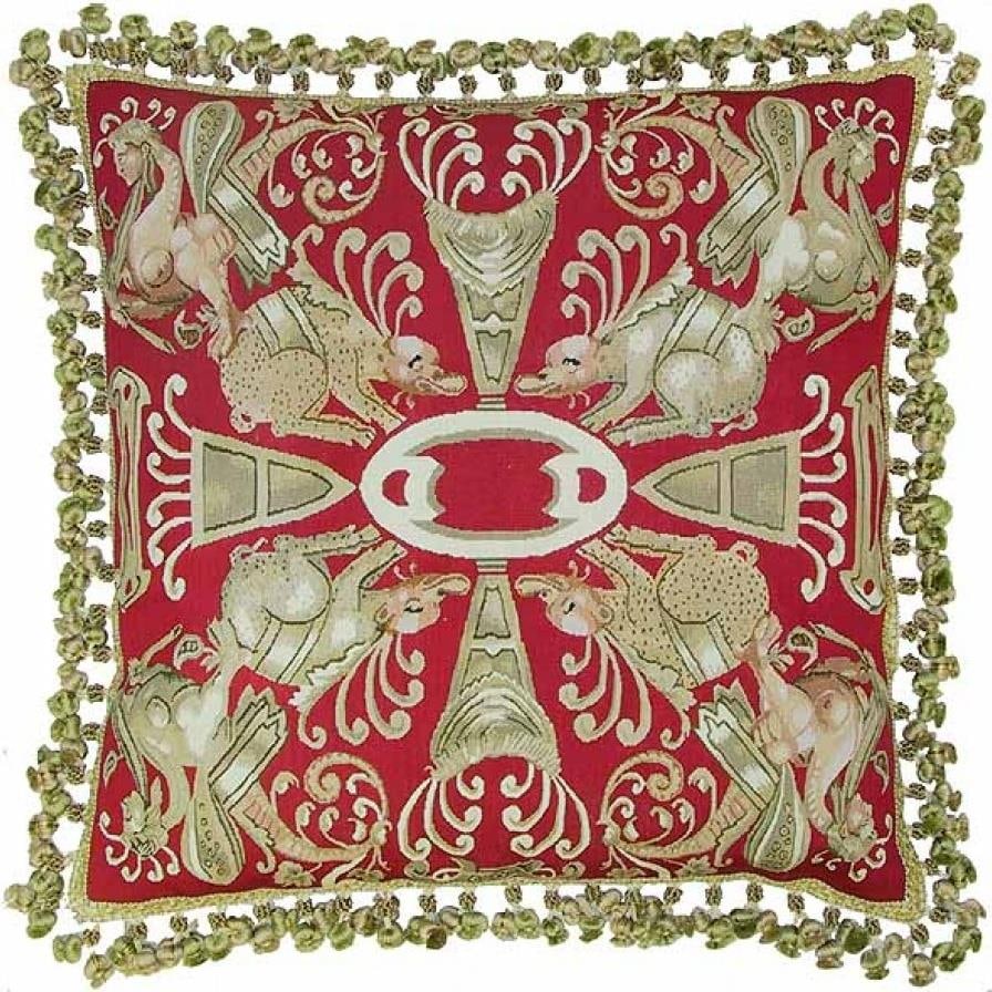Mythical Creatures Decorative Silk Throw Pillow Aubusson Style (1 of 1)