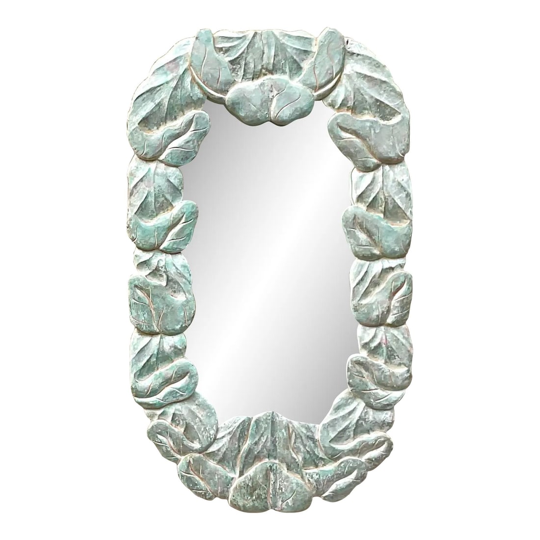 Vintage Coastal Carved Wood Mirror with Leaf Design 23 x 39.25: Vintage Coastal Carved Wood Mirror with Leaf Design 23 x 39.25 Introduce coastal elegance to your home with this vintage carved wood wrapped leaves mirror. The mirror features intricately crafted deta