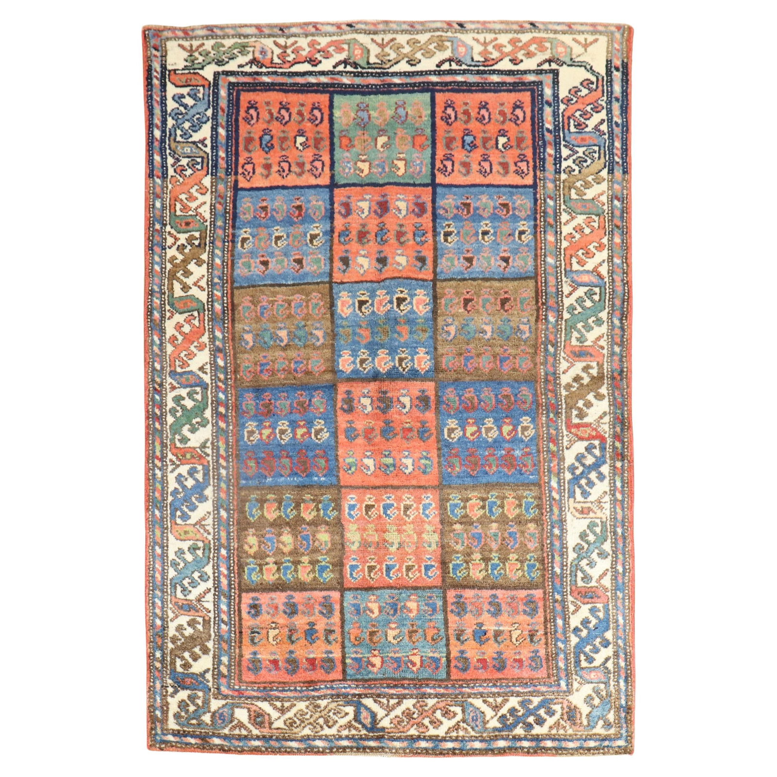 Vintage Persian Bakhtiari Garden Box Scatter Rug 39 x 58 Hand-Woven Wool: Vintage Persian Bakhtiari Garden Box Scatter Rug 39 x 58 Hand-Woven Wool Discover a stunning antique Persian Bakhtiari scatter rug, featuring a vibrant garden box design that adds a touch of elegance 