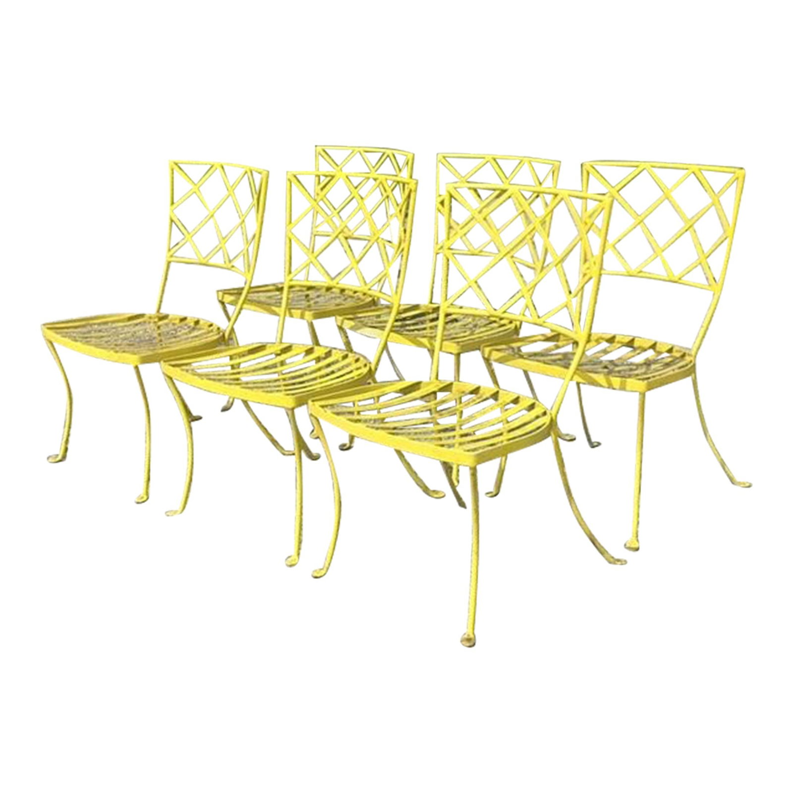 Vintage Coastal Wrought Iron Dining Chairs Set of 6 Inspired by Brown Jordan: Vintage Coastal Wrought Iron Dining Chairs Set of 6 Inspired by Brown Jordan Enhance your dining space with this exquisite set of six vintage coastal wrought iron chairs, inspired by the classic Brown
