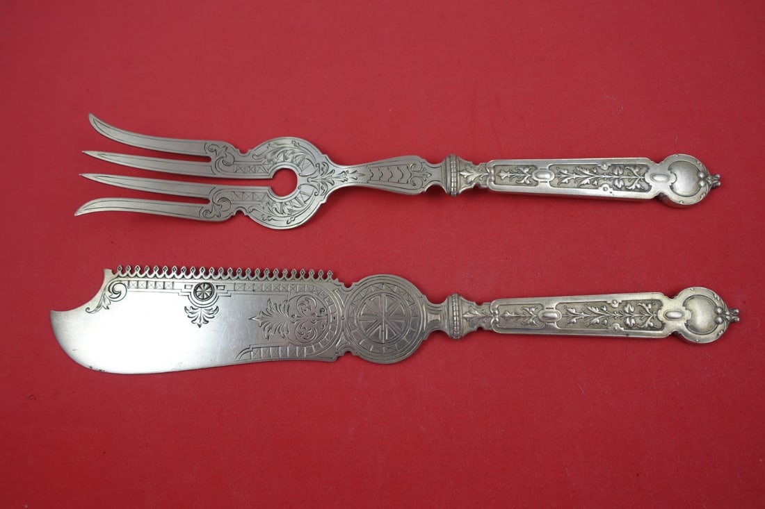 Posen German 800 Silver 2-Piece Cake Serving Set with Bright-Cut Knife and Fork: Posen German 800 Silver 2-Piece Cake Serving Set with Bright-Cut Knife and Fork This exquisite 2-piece cake serving set is crafted from high-quality 800 silver, hailing from Germany. The set features 