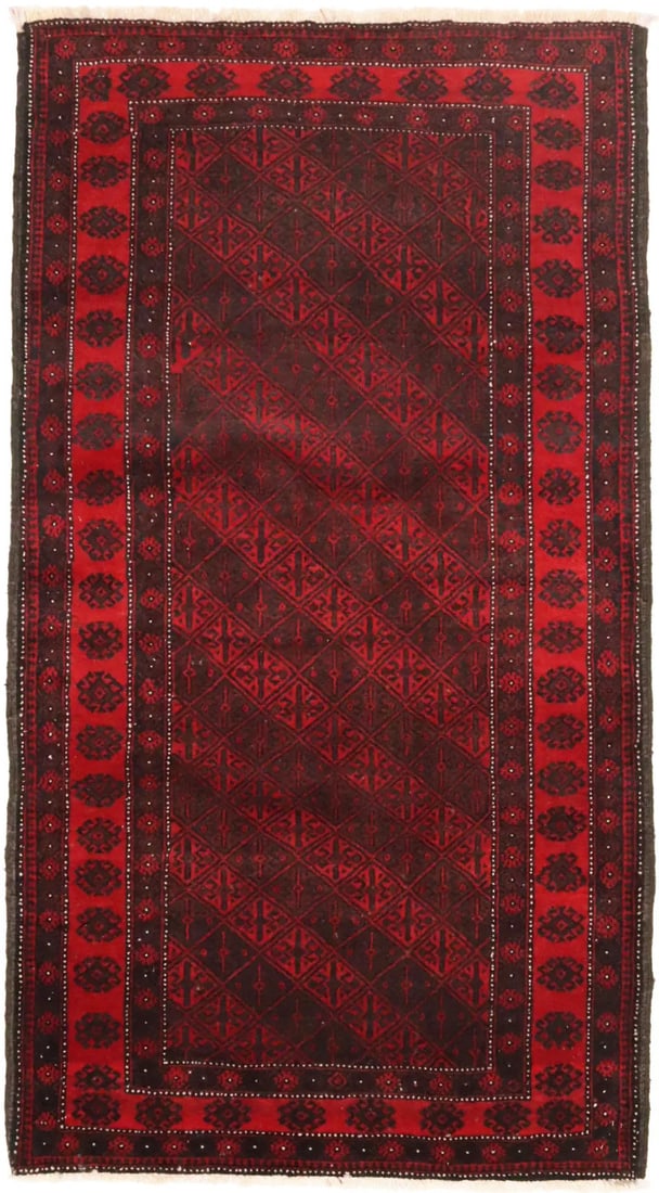 Wool Tribal Geometric Hand-Knotted Rug Vintage 3'3 x 6'0 Western Asia: Wool Tribal Geometric Hand-Knotted Rug Vintage 3'3 x 6'0 Western Asia This handmade geometric-style tribal rug features a vintage design from Western Asia, crafted in the 1980s. Expertly hand-knotted 