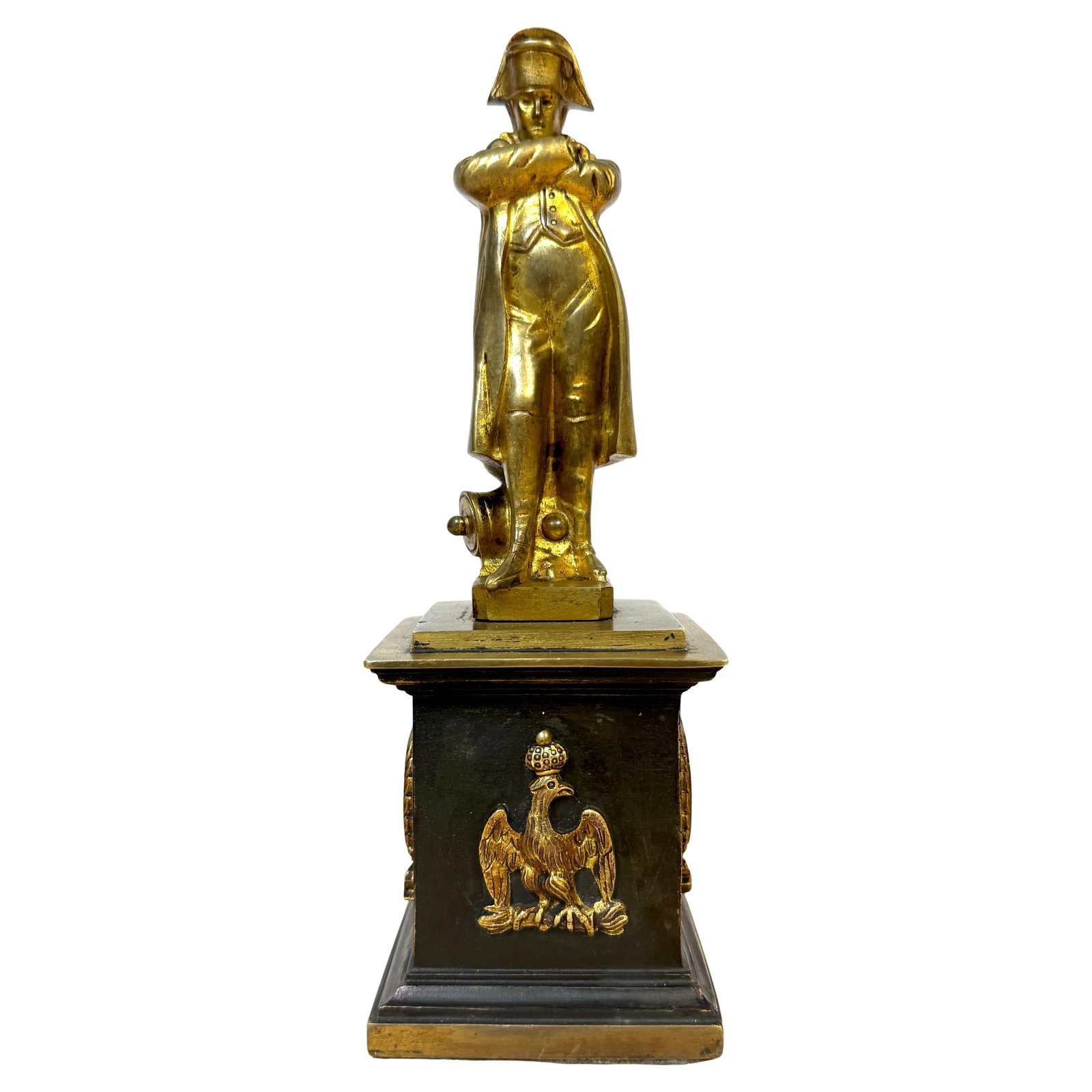 19th Century Empire Ormolu Napoleon Bonaparte Sculpture C. 1875: 19th Century Empire Ormolu Napoleon Bonaparte Sculpture C. 1875 This Empire Ormolu Portrait Sculpture of Napoleon Bonaparte, crafted circa 1875, stands impressively at 9.5 inches tall. The sculpture s