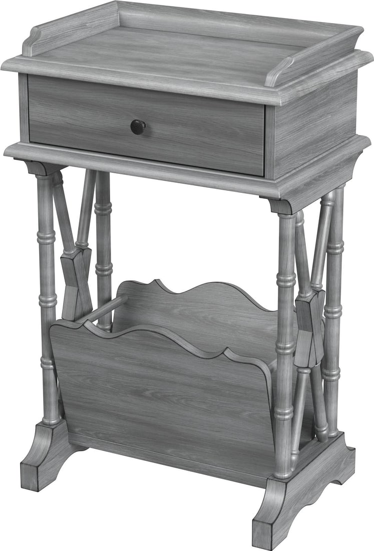 Butler Cummings Powder Gray Transitional End Table 24H 15W 10.5D: Butler Cummings Powder Gray Transitional End Table 24H 15W 10.5D Introducing the Elegant Butler Cummings Gray End Table, a stylish addition to any living space. This end table features a sleek powder 