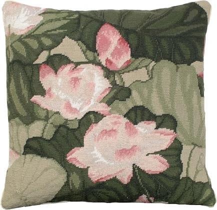 Hand-Made Beige Floral Pillow 18x18 with Zippered Velvet Back: Hand-Made Beige Floral Pillow 18x18 with Zippered Velvet Back Enhance your home decor with this exquisite 18"x18" pillow featuring a stunning beige floral design. This pillow is hand-made with needlep