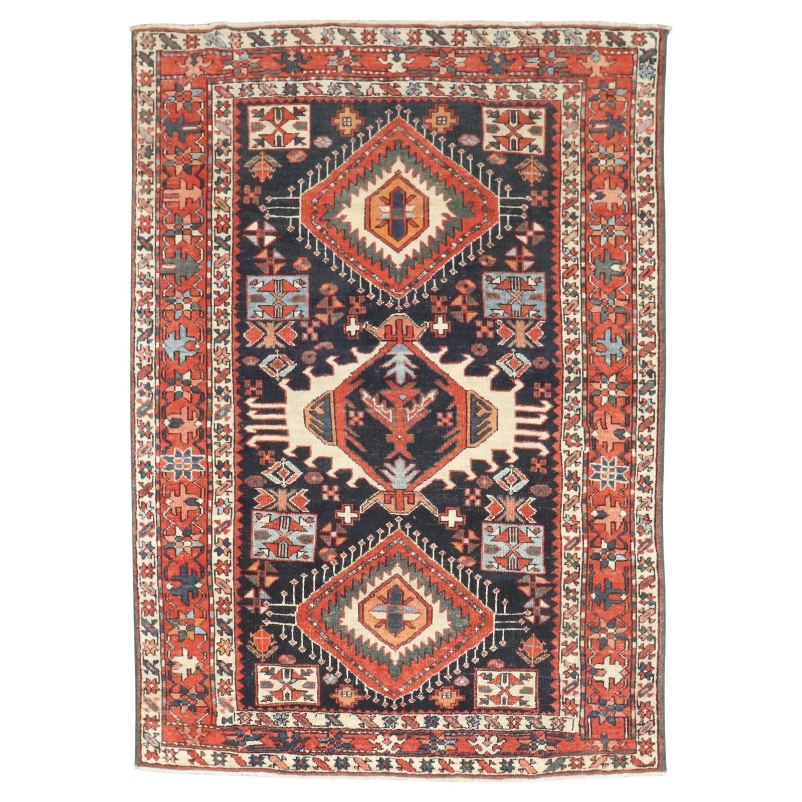 Antique Persian Heriz Hand-Knotted Wool Accent Rug 4'1 x 5'6 (1 of 10)