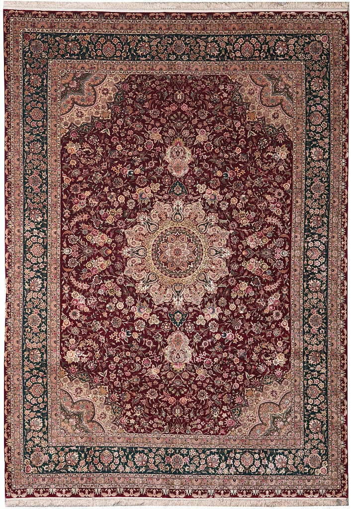 8.9 x 12.6 Handmade Sino Tabriz Rug Wool Silk on Silk China: 8.9 x 12.6 Handmade Sino Tabriz Rug Wool Silk on Silk China Free continental US Shipping This super fine handmade Sino Tabriz area rug features a hand-knotted construction with a wool and silk pile on