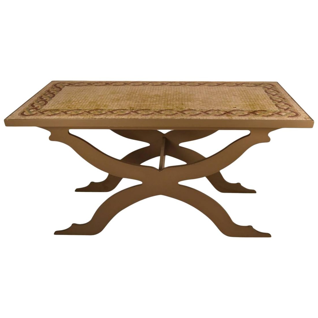 Jed Johnson Unique Mosaic Console Table Aluminum Base Outdoor Indoor Use: Jed Johnson Unique Mosaic Console Table Aluminum Base Outdoor Indoor Use This exquisite custom-designed mosaic console table by Jed Johnson features a stunning mosaic top set on a durable aluminum bas