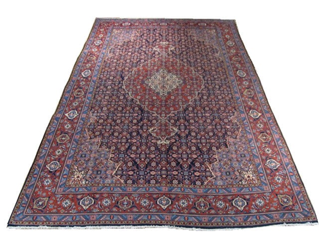 7.4 x 10.8 Blue Persian Tabriz Mahi Bijar Hand Knotted Wool Rug: 7.4 x 10.8 Blue Persian Tabriz Mahi Bijar Hand Knotted Wool Rug Free continental US Shipping This authentic Persian Tabriz Mahi Bijar rug is expertly hand-knotted in Iran using premium natural wool. S