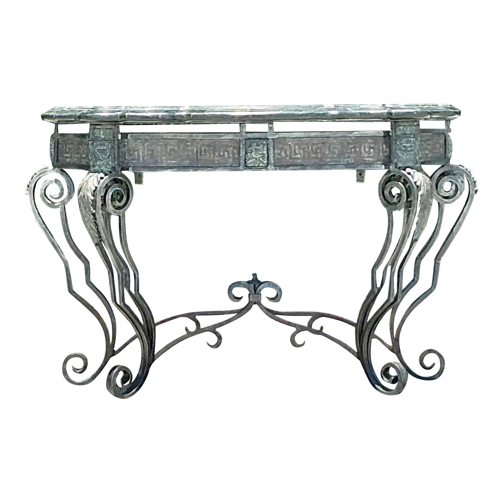 Vintage Coastal Maitland Smith Greek Key Console Table Gray (1 of 6)