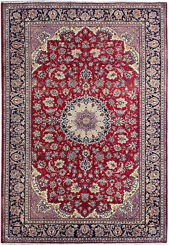 8.2 x 11.9 Semi-Antique Persian Esfahan Wool Area Rug: 8.2 x 11.9 Semi-Antique Persian Esfahan Wool Area Rug Free continental US Shipping Enhance your living space with this exquisite Semi-Antique Persian Esfahan Wool Rug, measuring 8.2 x 11.9 feet. Craft