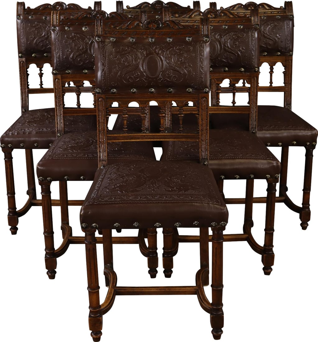 1890 French Renaissance Style Walnut Dining Chairs Set of 2 (1 of 7)