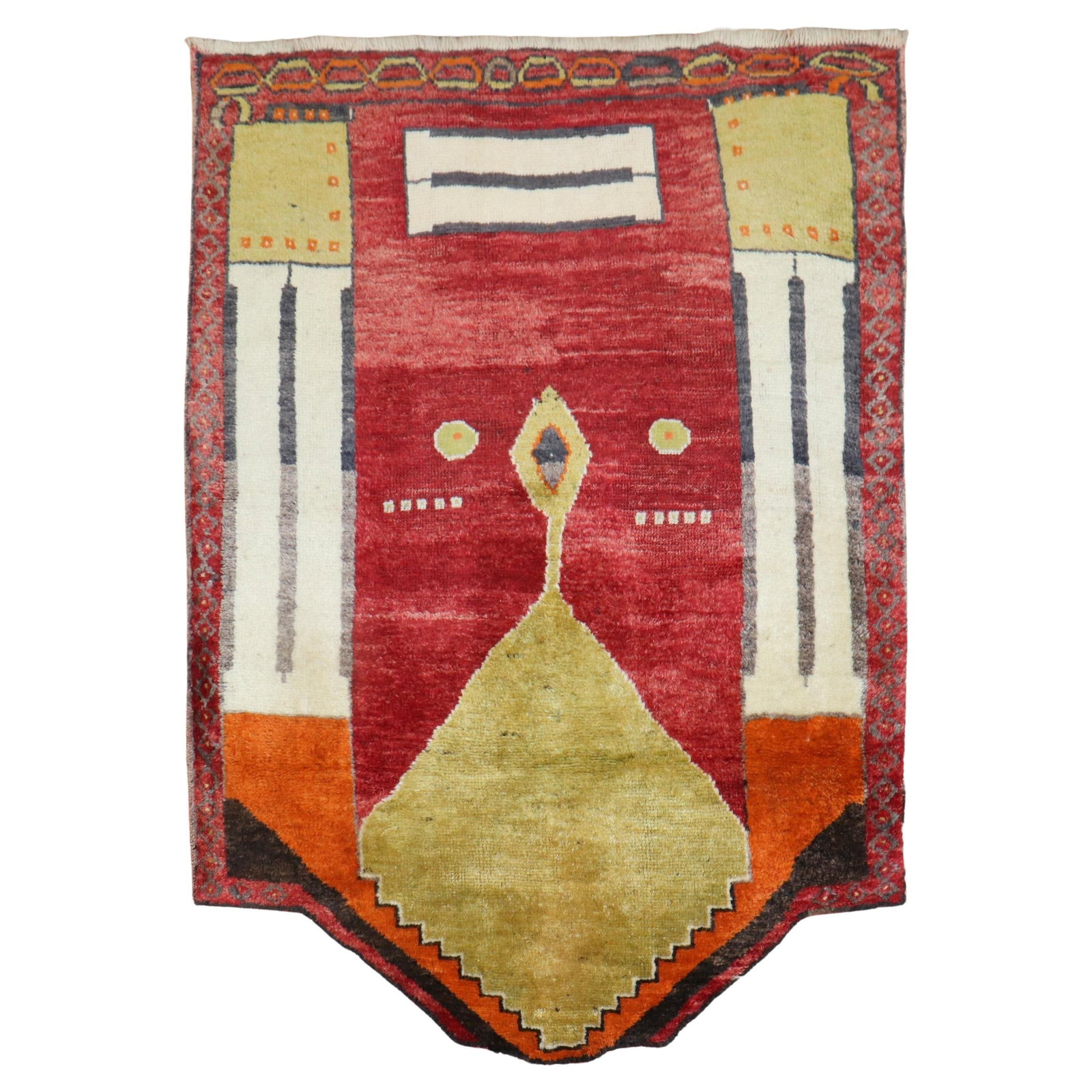 Vintage Turkish Hand-Knotted Wool Horseback Prayer Rug 1940s: Vintage Turkish Hand-Knotted Wool Horseback Prayer Rug 1940s This unique Vintage Turkish Anatolian Horseback Prayer Rug is a beautiful piece from the mid-20th century, specifically crafted in the 1940