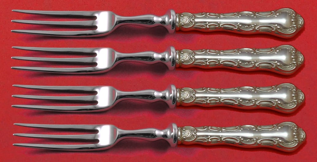 Gorham Strasbourg Sterling Silver 4pc Fruit Fork Set 6" Custom Made: Gorham Strasbourg Sterling Silver 4pc Fruit Fork Set 6" Custom Made Enhance your dining experience with this exquisite 4-piece fruit fork set from Gorham, designed in the elegant Strasbourg pattern. E