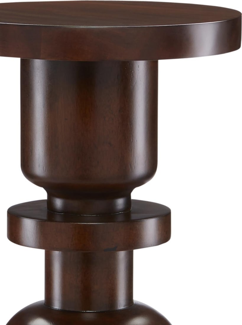 Currey Sasha Geometric Drinks Table in Dark Walnut Finish: Currey Sasha Geometric Drinks Table in Dark Walnut Finish Introducing the Sophisticated Geometric Sasha Drinks Table, a striking addition to contemporary interiors. Hand-carved from quality mahogany, 