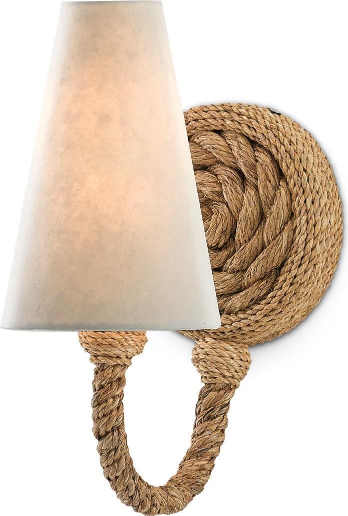 Currey Wallis Nautical Wall Sconce Rope Wrought Iron Natural Finish: Currey Wallis Nautical Wall Sconce Rope Wrought Iron Natural Finish Illuminate your space with this elegant Wallis Wall Sconce, featuring a charming natural finish that complements any decor. Crafted 