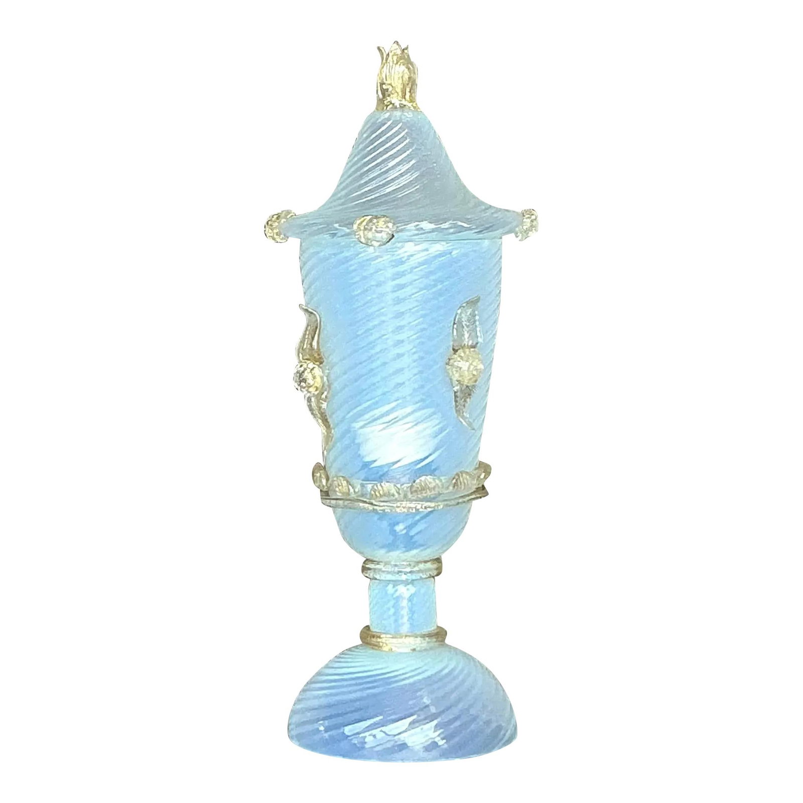 Vintage Italian Murano Style Swirl Glass Lidded Lamp: Vintage Italian Murano Style Swirl Glass Lidded Lamp Enhance your space with this exquisite Vintage Italian Swirl Glass Lamp, crafted in the style of Murano glasswork. It features an enchanting opales