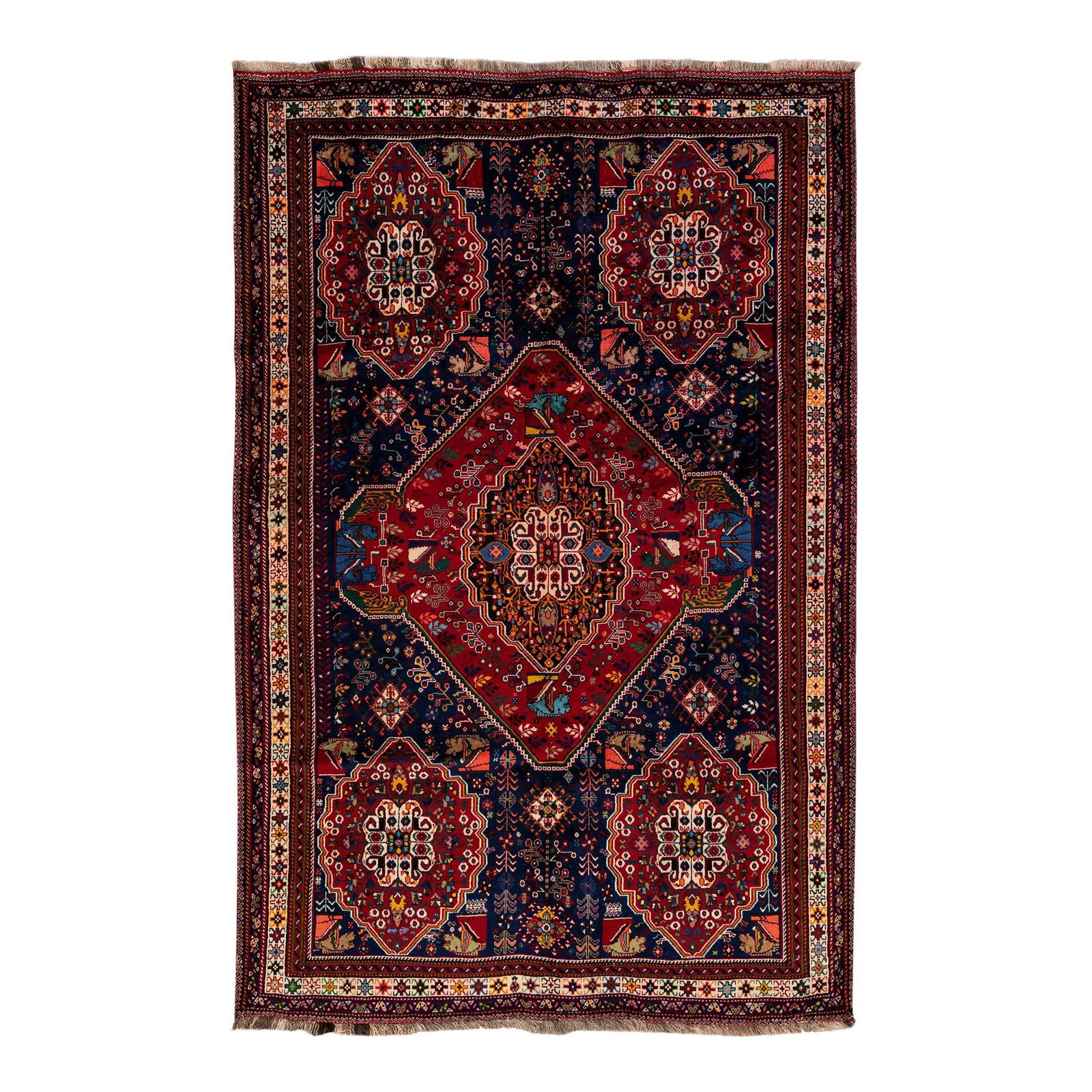 Vintage Persian Blue Medallion Wool Rug 6'8" X 10'2": Vintage Persian Blue Medallion Wool Rug 6'8" X 10'2" Enhance your space with this beautiful vintage Persian hand-knotted wool rug featuring a stunning blue field and multicolor accents in an intricate