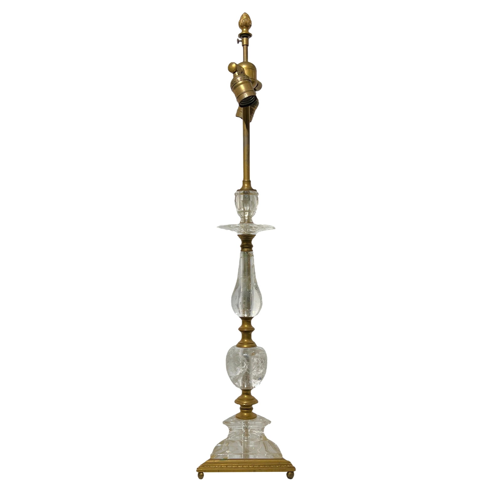 Neoclassical Gilt Bronze and Rock Crystal Lamp Attributed to Caldwell: Neoclassical Gilt Bronze and Rock Crystal Lamp Attributed to Caldwell This early 20th-century table lamp is attributed to Edward F. Caldwell & Co. and features a neoclassical design. The lamp is craft
