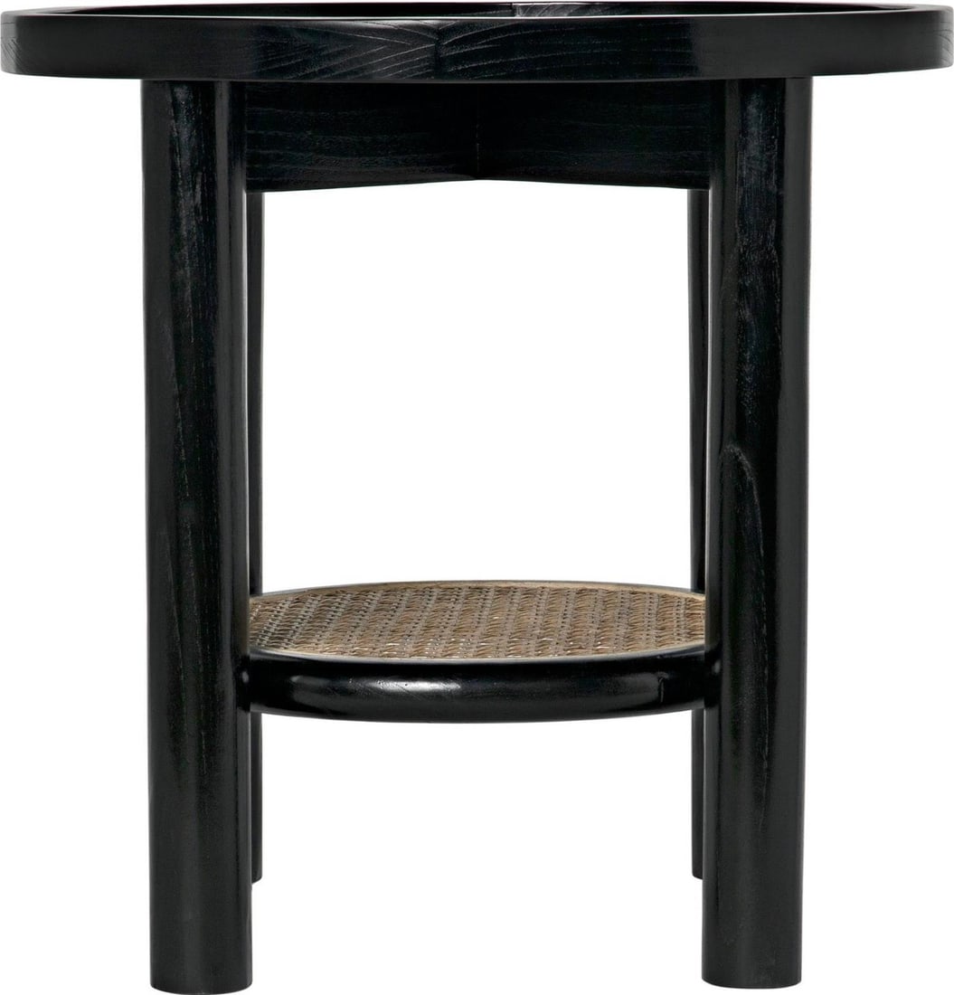 Contemporary Noir Charcoal Black Hide Away Side Table with Caning (1 of 7)