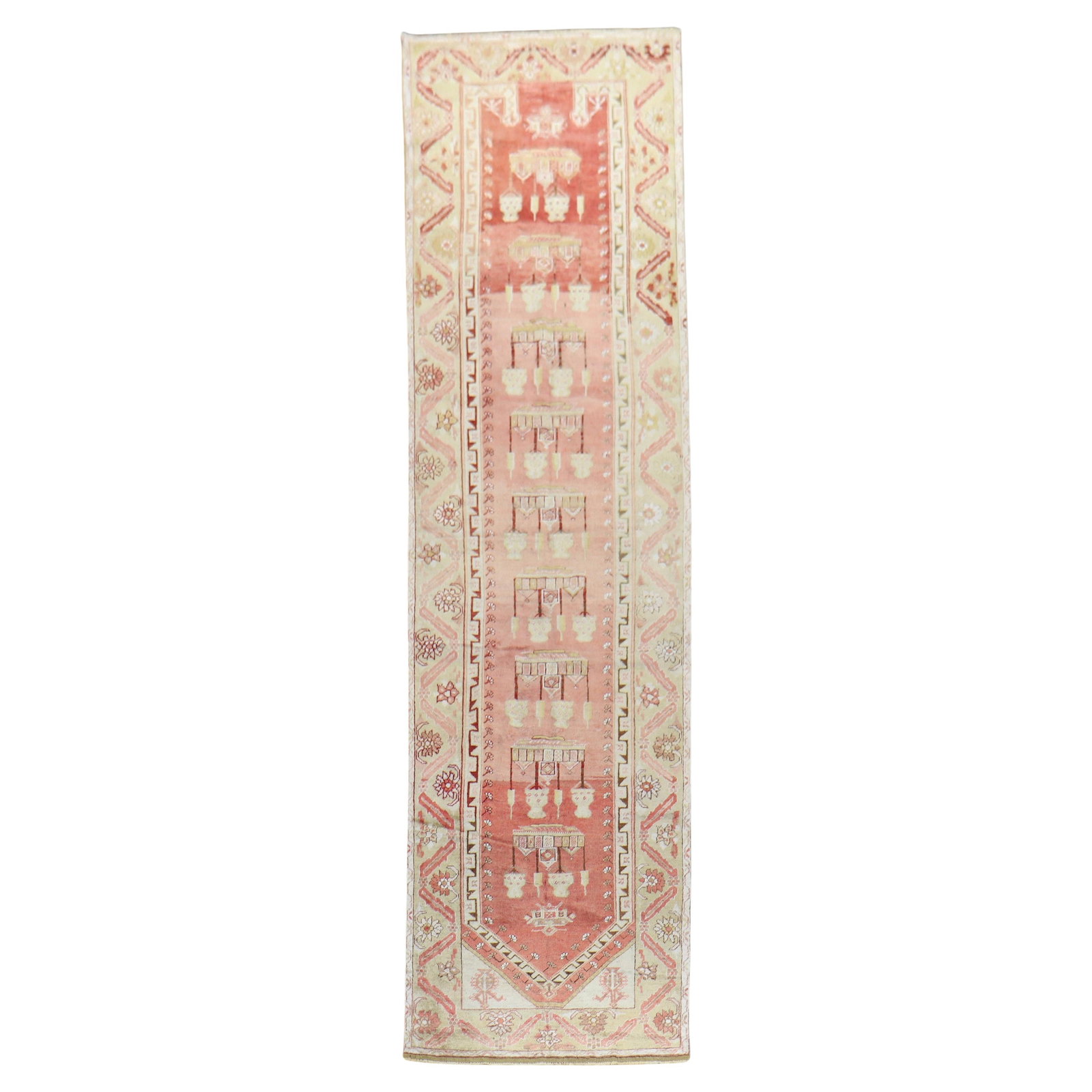 Antique Turkish Oushak Runner 40 x 160 Hand-Woven Wool: Antique Turkish Oushak Runner 40 x 160 Hand-Woven Wool Explore the beauty of this antique Turkish Oushak runner, expertly hand-woven from high-quality wool. With a stylish Adirondack design, this runn