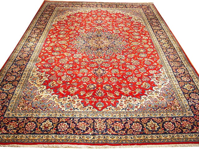 Isfahan Persian Wool Rug 11' x 15'10" Rose Red Handmade Iran: Isfahan Persian Wool Rug 11' x 15'10" Rose Red Handmade Iran Free continental US Shipping Elevate your home decor with this stunning 11' x 15' 10" Persian Wool Esfahan Najafabad Rug, an exquisite piec