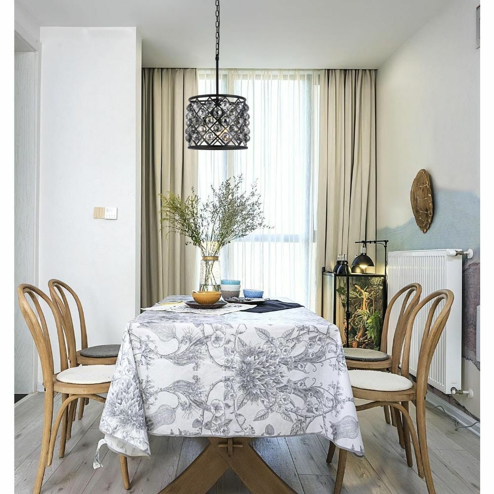 Madison 14 Inch Matte Black Pendant with Royal Cut Silver Shade Crystal Balls: Madison 14 Inch Matte Black Pendant with Royal Cut Silver Shade Crystal Balls This pre-owned Madison 4-light chandelier features a matte black frame adorned with royal cut silver shade and golden teak