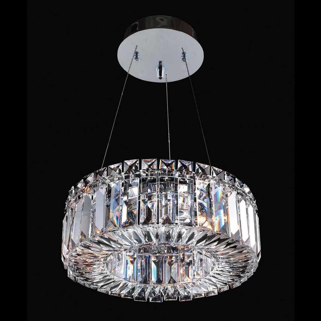 Kalco Rondelle Chrome Pendant Light with Clear Crystal 12 Inch: Kalco Rondelle Chrome Pendant Light with Clear Crystal 12 Inch Elevate your space with the Stunning Adjustable Rondelle Pendant in Chrome. This exquisite lighting fixture features a round design adorn
