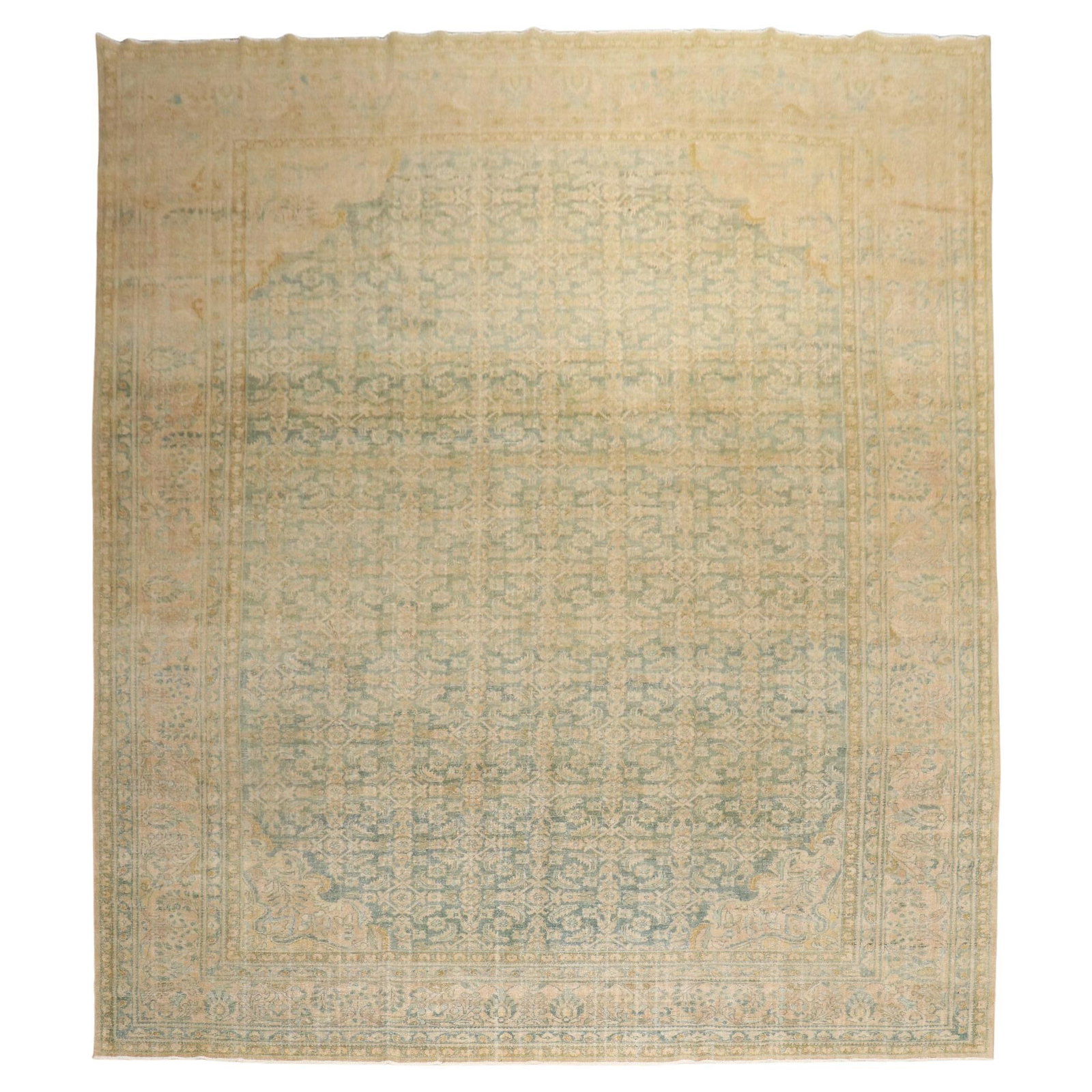 Zabihi Collection Light Green Persian Malayer Rug 10'7 x 13'8 Hand-Knotted Wool: Zabihi Collection Light Green Persian Malayer Rug 10'7 x 13'8 Hand-Knotted Wool Enhance your living space with this exquisite early 20th-century Persian room rug from the Zabihi Collection. Featuring 