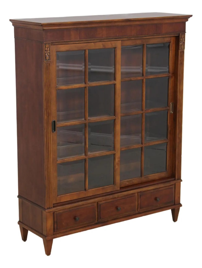 Wood Bookcase with Beveled Glass Sliding Doors 52w x 17.5d x 65.5h (1 of 10)