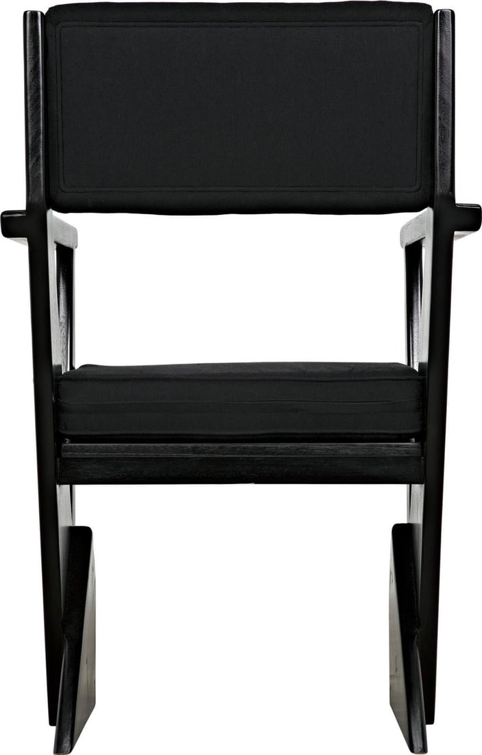 New Noir Madoc Arm Chair Black Cotton Transitional Style: New Noir Madoc Arm Chair Black Cotton Transitional Style Introducing the Classic Madoc Arm Chair, featuring a striking black cotton finish that complements any transitional space. This chair combines 