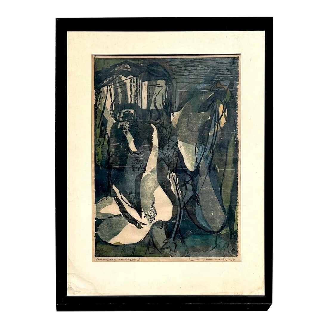 Original Abstract Watercolor Artwork with Boho Style on Paper: Original Abstract Watercolor Artwork with Boho Style on Paper This vintage boho abstract watercolor on paper features fluid lines and muted tones in an intricate composition that expresses both moveme