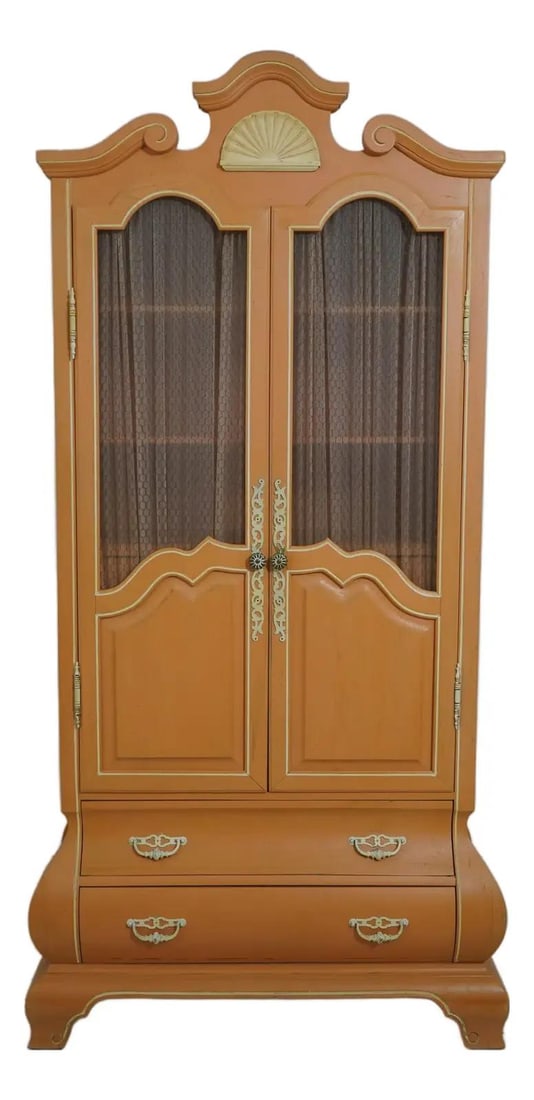 Painted Italian Style Two Door Armoire With Distressed Finish: Painted Italian Style Two Door Armoire With Distressed Finish This Italian paint-decorated armoire features two wire mesh doors, a dovetailed drawer, and a fitted interior. The piece is crafted with a