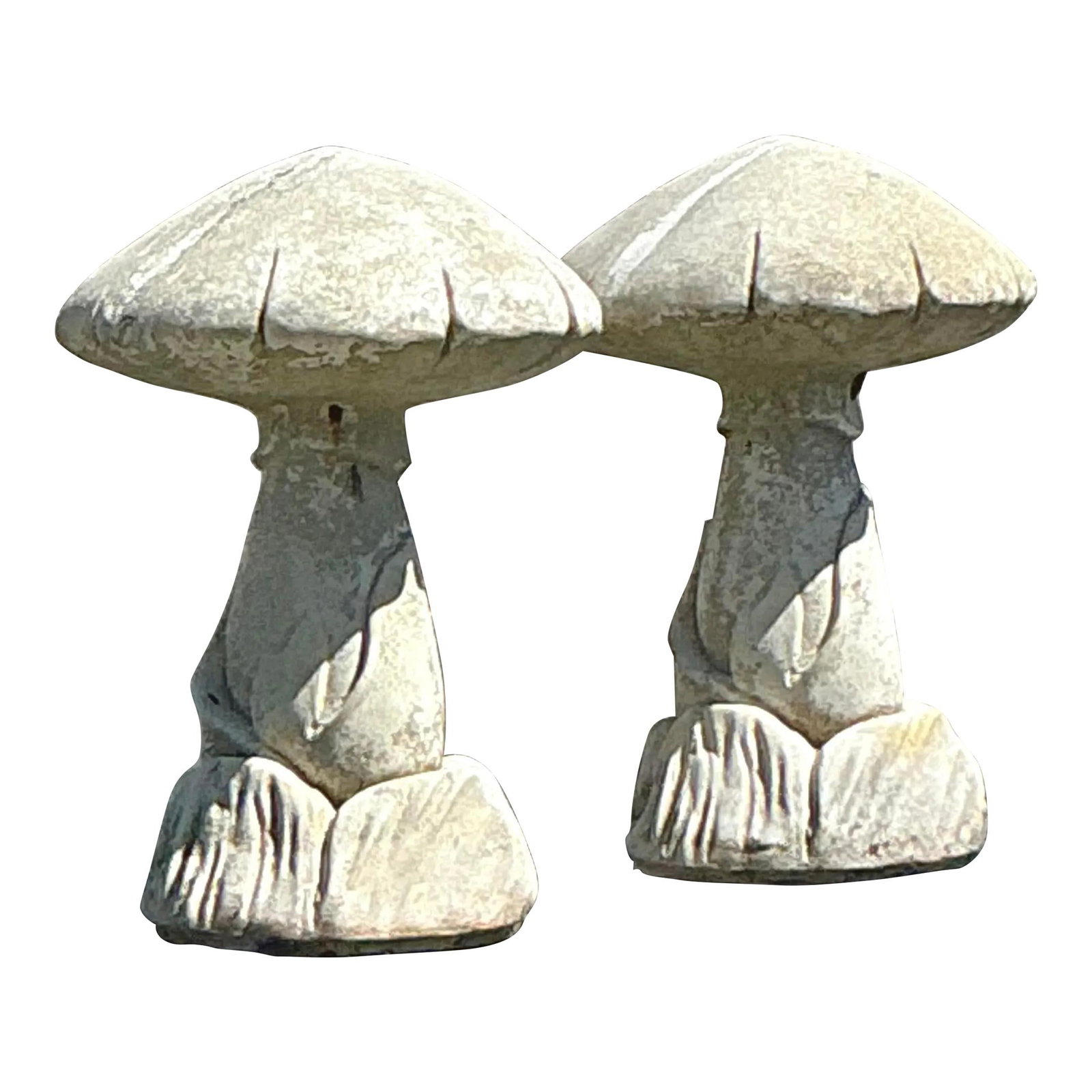 Charming Vintage Cast Stone Mushroom Sculptures - Pair: Charming Vintage Cast Stone Mushroom Sculptures - Pair Enhance your indoor or outdoor space with this charming pair of vintage cast stone mushroom sculptures. Designed to embody a whimsical, nature-in