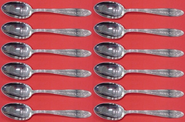 International Sterling Silver Wedgwood Teaspoon Set 12 Pieces 5 7/8 Inches: International Sterling Silver Wedgwood Teaspoon Set 12 Pieces 5 7/8 Inches This exquisite 12-piece set of sterling silver teaspoons features the elegant Wedgwood pattern by International. Each spoon m