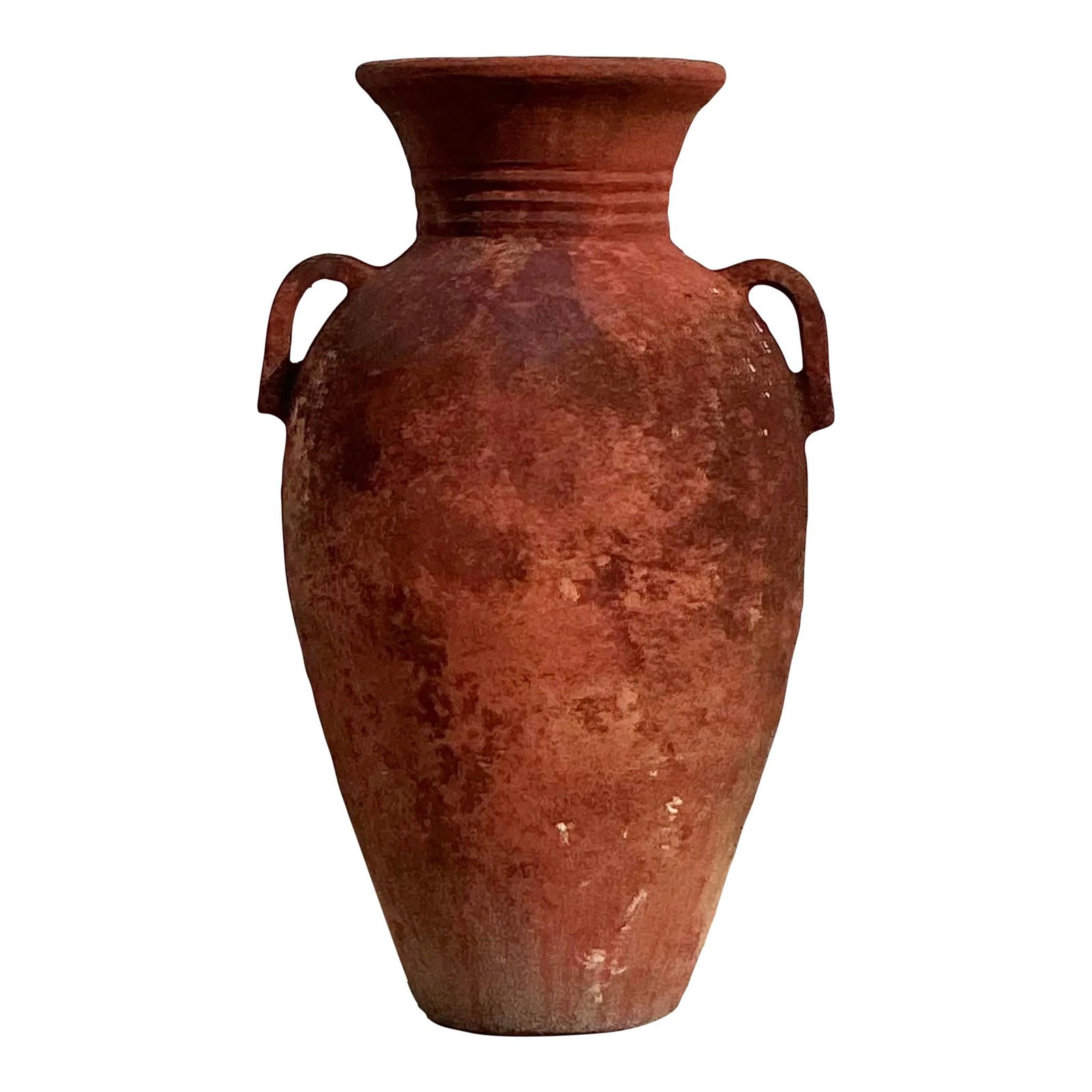 Vintage Boho Ribbed Terra Cotta Urn 21 x 24 x 43.5: Vintage Boho Ribbed Terra Cotta Urn 21 x 24 x 43.5 This vintage boho ribbed terracotta urn showcases earthy charm and artisanal craftsmanship. Its textured ribbed design and warm terracotta tones make