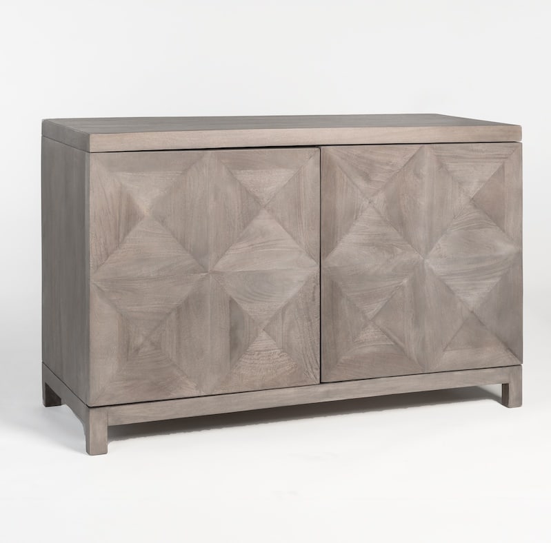 Alder Tweed French Style Mango Wood Sideboard Mist Ash Finish: Alder Tweed French Style Mango Wood Sideboard Mist Ash Finish Enhance your dining space with this elegant Refined Mango Wood Sideboard, finished in a sophisticated Mist Ash tone. This sideboard combin
