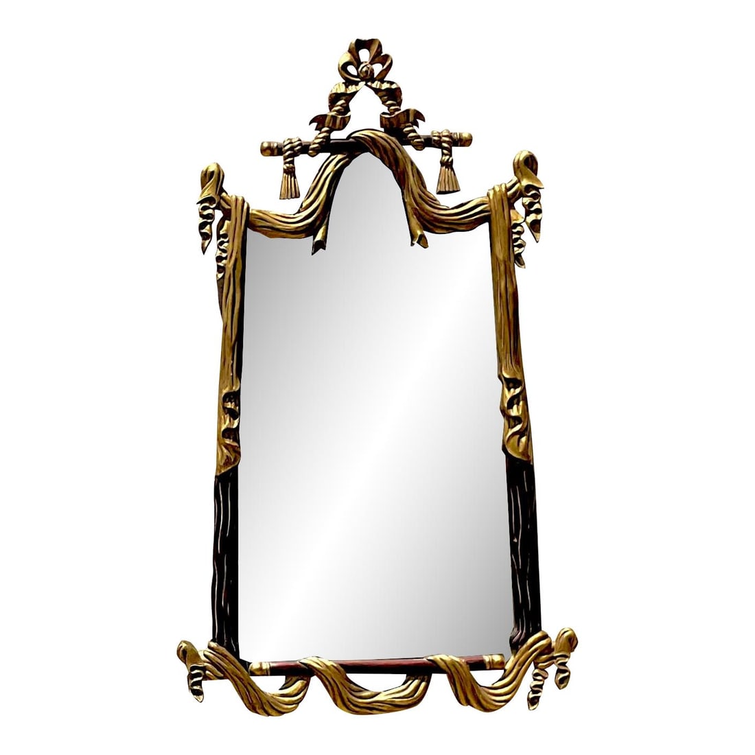 Vintage American Regency Gilt Mirror with Rope and Tassel Motifs 35 x 59: Vintage American Regency Gilt Mirror with Rope and Tassel Motifs 35 x 59 Experience the elegance of the Vintage Regency Carved Rope and Tassel Gilt Mirror, an exquisite piece that showcases classic Re