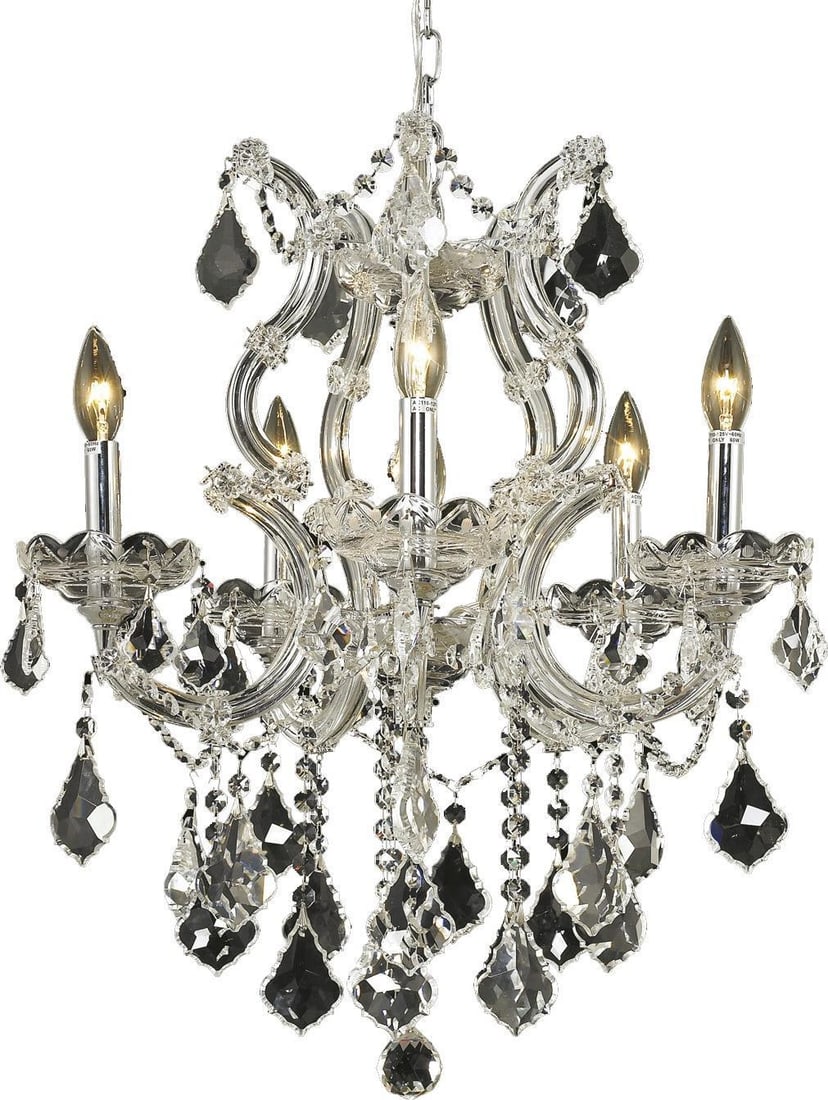 Elegant Lighting Maria Theresa 6-Light Crystal Chandelier Rococo Style Chrome Finish: Elegant Lighting Maria Theresa 6-Light Crystal Chandelier Rococo Style Chrome Finish Illuminate your space with this Elegant Crystal Chandelier, featuring a stunning chrome finish. This bowl chandelie
