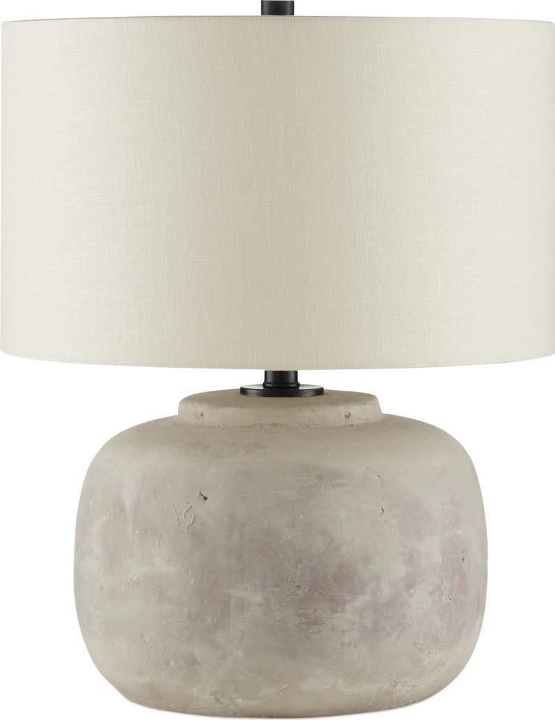 Currey Beton Antique Style Table Lamp with Concrete Body: Currey Beton Antique Style Table Lamp with Concrete Body Illuminate your space with this stunning Beton Lamp, featuring an antique style and a robust concrete body. Standing at 20 inches tall with a w
