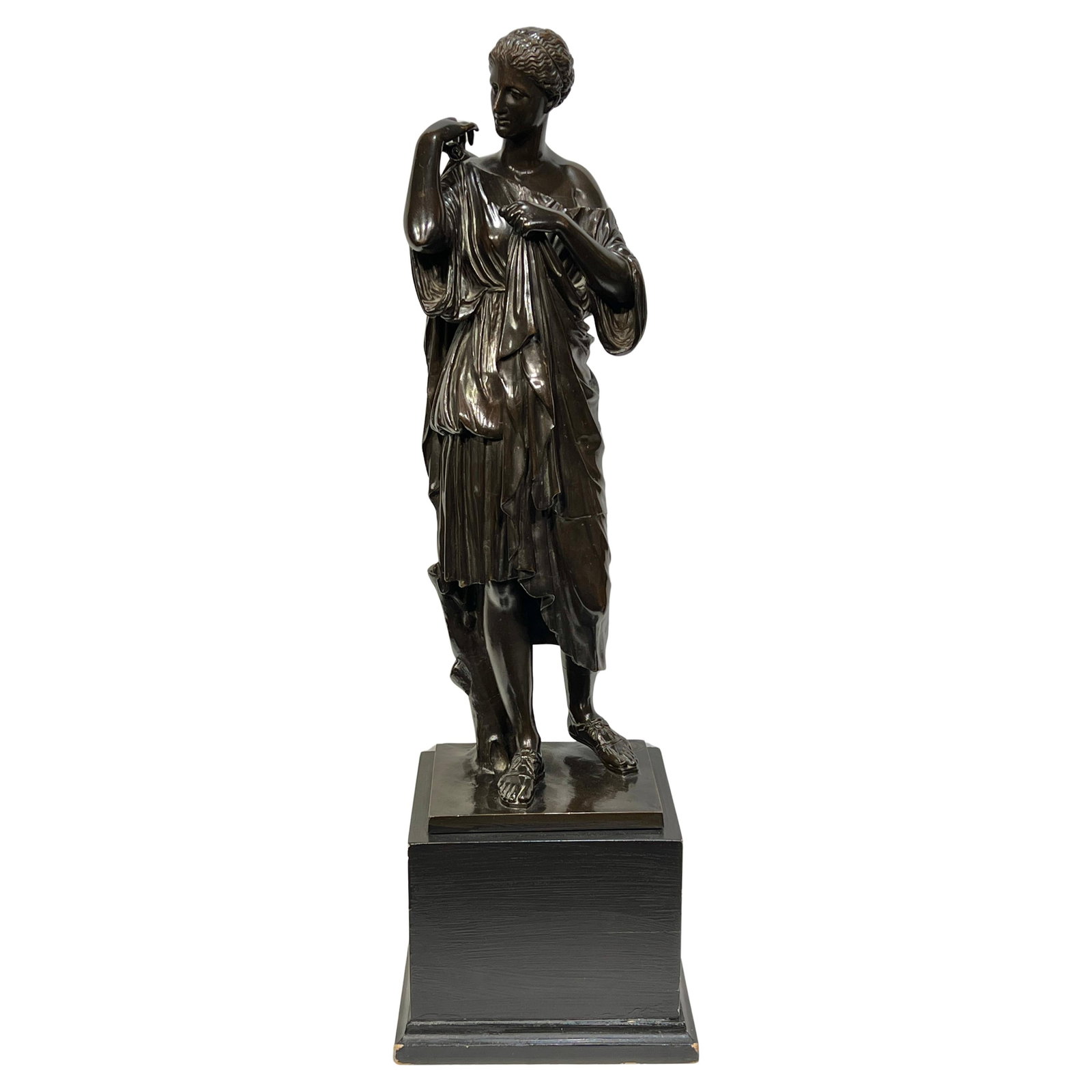 Patinated Bronze Diana of Gabii Statue Cast by Collas Barbedienne 19th Century: Patinated Bronze Diana of Gabii Statue Cast by Collas Barbedienne 19th Century This is a 19th-century patinated bronze sculpture of Diana of Gabii, cast by Collas & Barbedienne. The piece features the