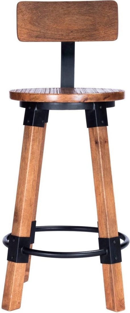 Butler Industrial Counter Stool with Brass Iron Accents: Butler Industrial Counter Stool with Brass Iron Accents This stylish industrial counter stool combines modern design with rustic charm, featuring a round seat crafted from natural mango wood with a ch