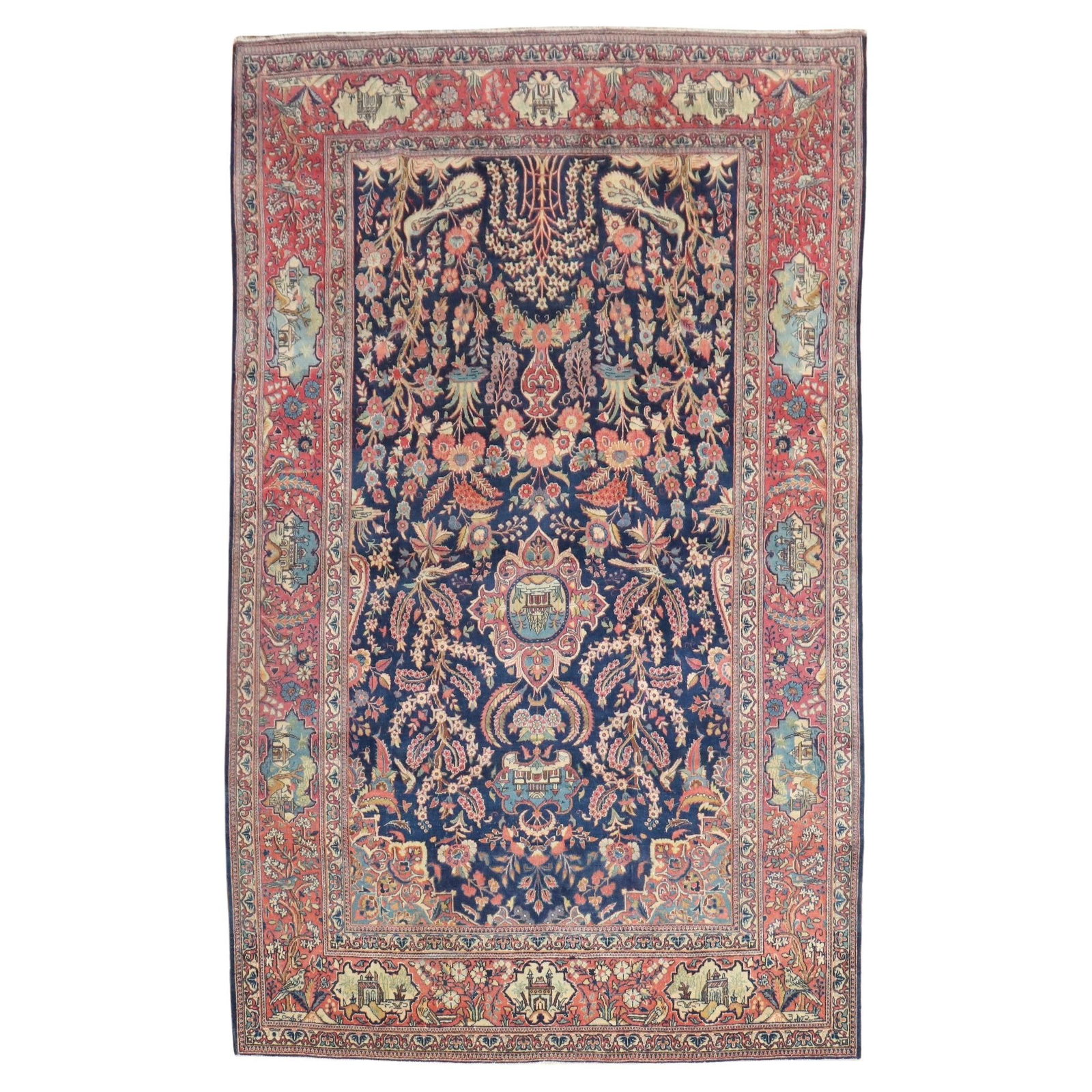 Antique Persian Kashan Carpet Navy Wool 54 x 81 Early 20th Century (1 of 11)