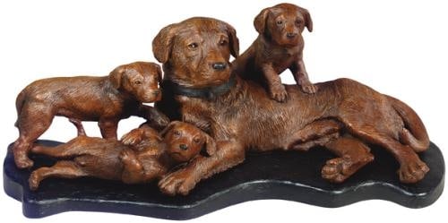 Lodge Style Labrador Dog Sculpture with Puppies Hand-Cast in Ebony (1 of 1)
