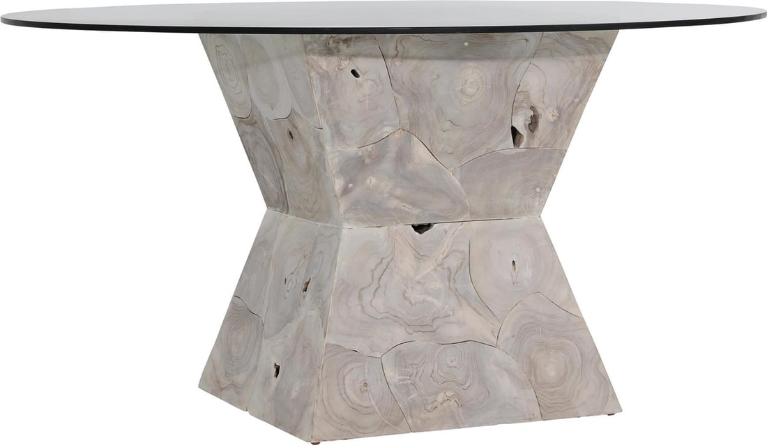 Lara Dining Table Bleached Teak and Glass 30H 60W 60D: Lara Dining Table Bleached Teak and Glass 30H 60W 60D Introducing the Spacious Lara Dining Table, a perfect blend of style and functionality. This dining table features a stunning combination of bleac