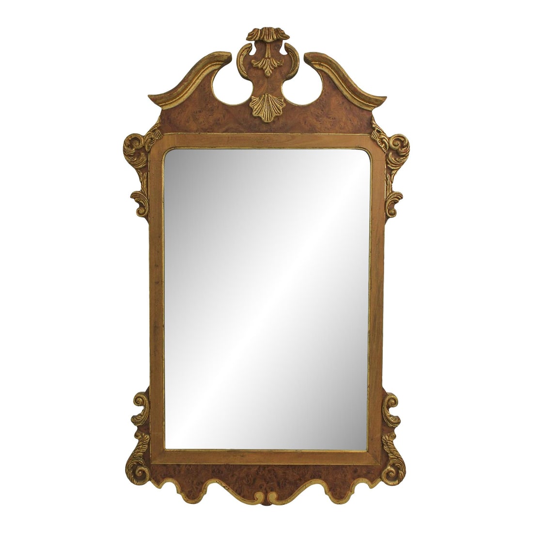 Vintage Florentina Italian Walnut Mirror with Gold Accents 28x48: Vintage Florentina Italian Walnut Mirror with Gold Accents 28x48 This exquisite Florentina mirror is a testament to Italian craftsmanship, featuring a stunning walnut frame adorned with elegant gold a