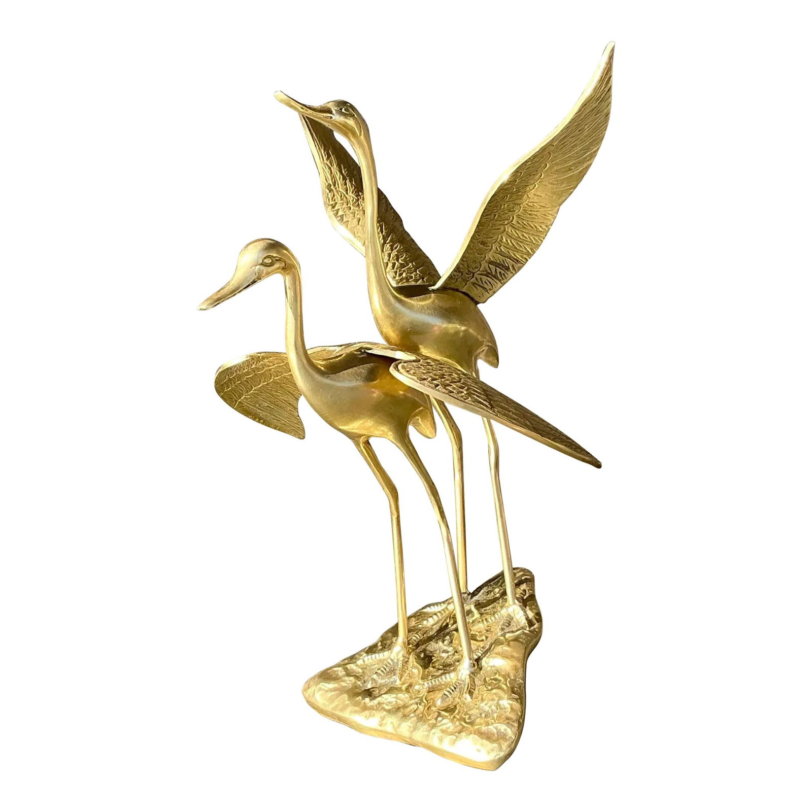 Elegant Vintage Brass Crane Sculpture Pair Boho Chic 15.75" Tall: Elegant Vintage Brass Crane Sculpture Pair Boho Chic 15.75" Tall Enhance your decor with this exquisite pair of vintage brass cranes, showcasing timeless elegance and artistry. Crafted with graceful l